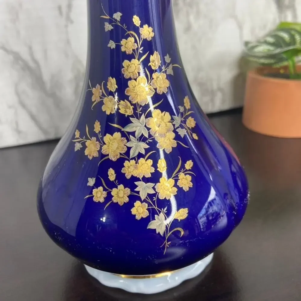 Vintage 1970's Blue Floral Czech Porcelian Vase